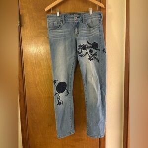 Anthropology Pilcro Light Blue Jeans with Blue Floral Embroidery